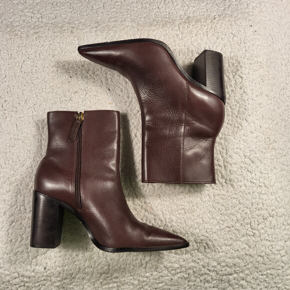 Schutz Mikki pointed-toe block-heel bootie in brown leather women's size 6.5B - Picture 2 of 7